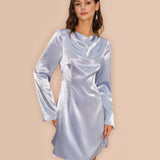 Blue Bell Sleeve Satin Mini Dress