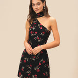 Black Jacquard One Shoulder Mini Dress