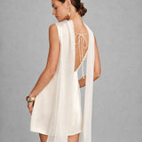 Apricot Boat Neck Tie Satin Mini Dress