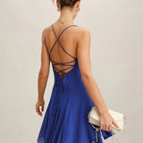 Blue Chiffon Backless Slip Mini Dress