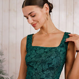 Green Textured Sleeveless Mini Dress