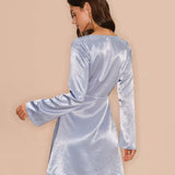Blue Bell Sleeve Satin Mini Dress