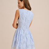Blue Sweetheart Neck Jacquard Mini Dress