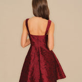 Wine Red Sweetheart Neck Jacquard Mini Dress