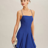 Blue Chiffon Backless Slip Mini Dress
