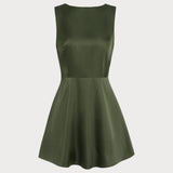 Green Satin Sleeveless Mini Dress