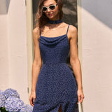 Navy Polka Dot Chiffon Slip Mini Dress