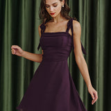 Purple Tie Strap Chiffon Mini Dress