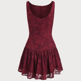 Red Jacquard Boat Neck A-Line Mini Dress
