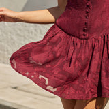 Red Jacquard Boat Neck A-Line Mini Dress