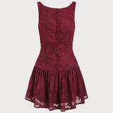 Red Jacquard Boat Neck A-Line Mini Dress
