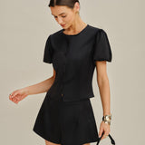 Black Natural Waisted Satin Shorts