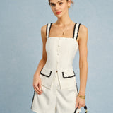 Beige Contrasting Button Shorts