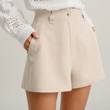 Beige Tie Waist Pocket Shorts