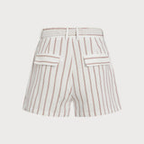 White Belt Pockets Striped Shorts