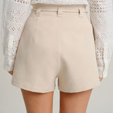Beige Tie Waist Pocket Shorts