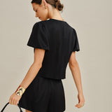 Black Natural Waisted Satin Shorts