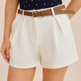 White Belted Pocket Shorts