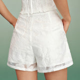 White Jacquard Pockets Shorts