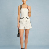 Beige Contrasting Button Shorts