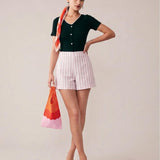 Pink Striped Pocket Shorts
