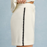 Beige Contrasting Button Shorts