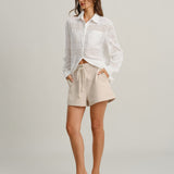 Beige Tie Waist Pocket Shorts
