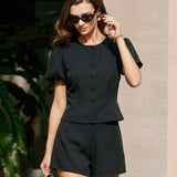 Black Natural Waisted Satin Shorts