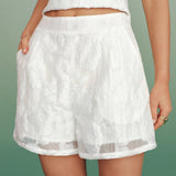 White Jacquard Pockets Shorts