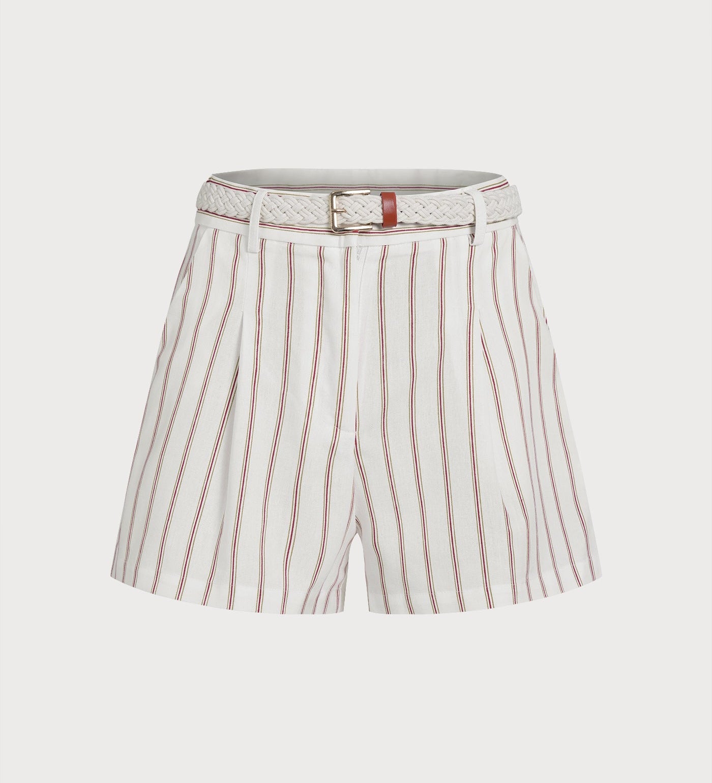White Belt Pockets Striped Shorts