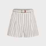 White Belt Pockets Striped Shorts