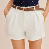 White Belted Pocket Shorts