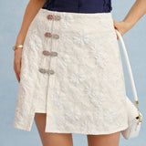 Apricot Jacquard Slit Mini Skirt