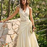 Apricot Splicing Tie Midi Skirt