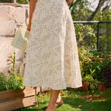 Beige Embroidery Midi Skirt