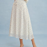 Beige Floral Chiffon Midi Skirt