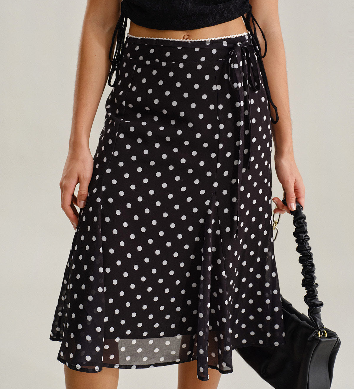 Black Polka Dot Mermaid Midi Skirt