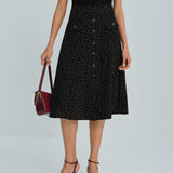 Black Polka Dot Midi Skirt