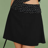 Black Polka Dot Splicing Mini Skirt