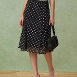 Black Polka Dot Mermaid Midi Skirt