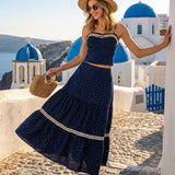 Navy Polka Dot Lace Midi Skirt