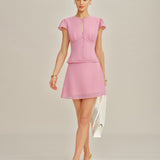 Pink Solid Chiffon Mini Skirt