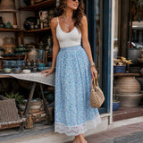 Blue Floral Lace A-Line Skirt