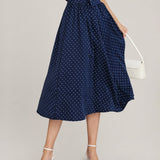 Blue Polka Dot Pockets Midi Skirt