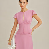 Pink Solid Chiffon Mini Skirt