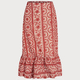 Red Floral Ruched Midi Skirt