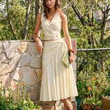 Apricot Splicing Tie Midi Skirt