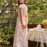 Pink Floral Embroidery Midi Skirt