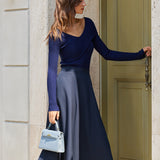 Navy A-Line Pocket Midi Skirt