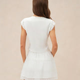 White Splicing Elastic Waist Mini Skirt